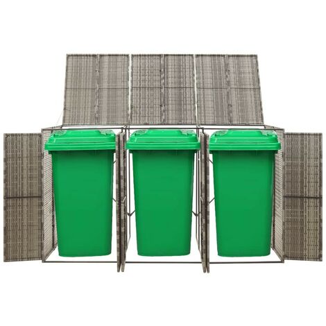 Cache 3 Poubelles Résine Tressée Brun 117 cm de hauteur. Idéal poubelle sur roulette (1/5)