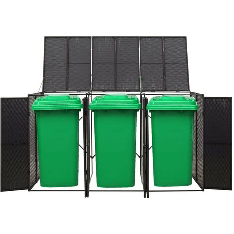 Cache 3 Poubelles Résine Tressée Noir 117 cm de hauteur. Idéal poubelle sur roulette (1/5)