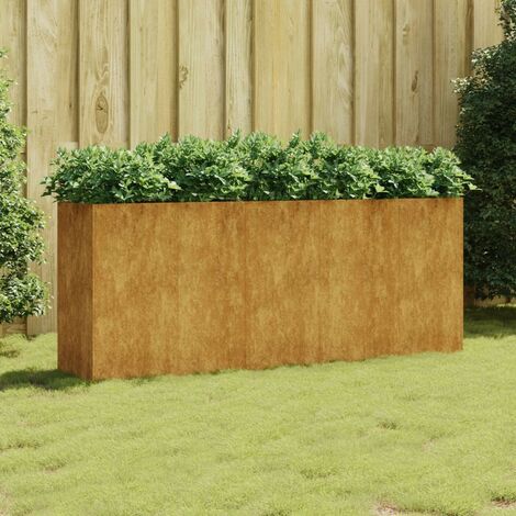 Le Poisson Qui Jardine – Jardinière en acier corten 200 x 40 x 80 cm – Aspect rouille moderne – Résistante aux intempéries – Pour espaces extérieurs (1/5)