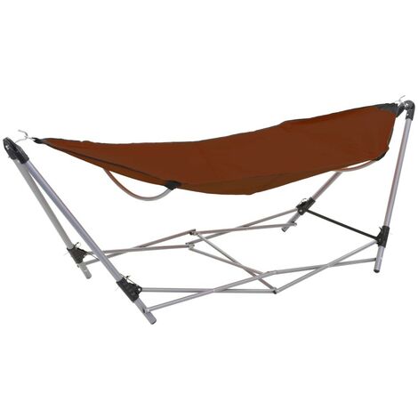 Hamac Pliable Marron 241 cm. Avec support. Pour de longues siestes au jardin ou dans la véranda (1/5)
