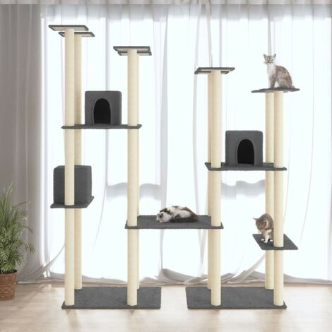 Arbre à Chat Double & Polyvalent Gris Foncé : Stimulez le Bien-être de Vos Chats (1/5)