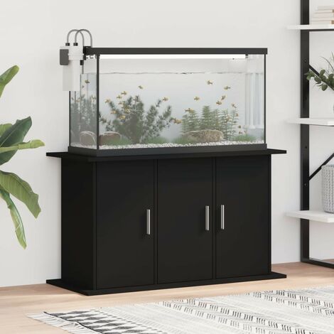 Le Poisson Qui Jardine – Meuble noir pour aquarium 100 x 40 cm – Bois traité résistant à l'humidité – 3 portes avec fixation murale pour stabilité