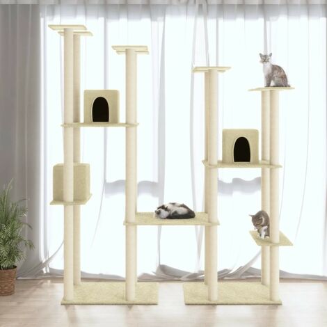 Arbre à Chat Double & Polyvalent Crème: Stimulez le Bien-être de Vos Chats (1/5)