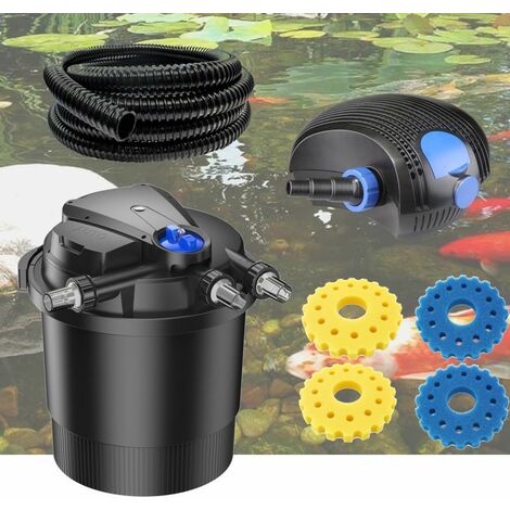 Kit Filtre Pression Bassin UV 36W, Mousses de remplacement, Pompe, Tuyau 40000 L. Filtration complète bassin de jardin