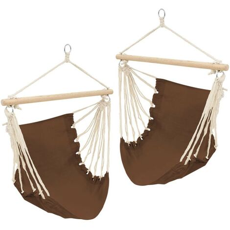 Lot de 2 Hamacs Assis ou Balancoire Marron. Avec Attache. Pour de longues siestes au jardin ou sur la terrasse (1/5)
