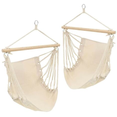 Lot de 2 Hamacs Assis ou Balancoire Crème. Avec Attache. Pour de longues siestes au jardin ou sur la terrasse (1/5)