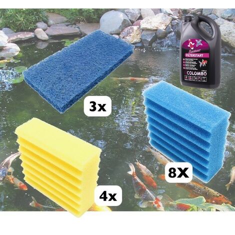 Lot De 4 Mousses De Filtration Jaunes + 8 Bleues + 3 Tapis Japonais, + Bactéries 2500 ml De Remplacement Pour Bassins (1/5)