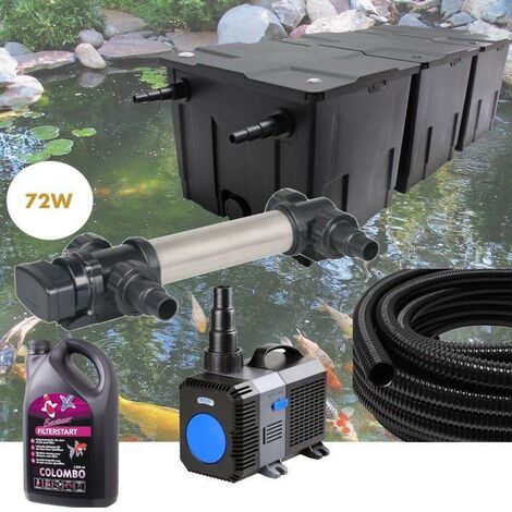 Kit Filtration UV 72 W Inox, + Bactéries 2500 ml Pompe Bassin, Tuyau Bassin de Jardin: 40-60 m³