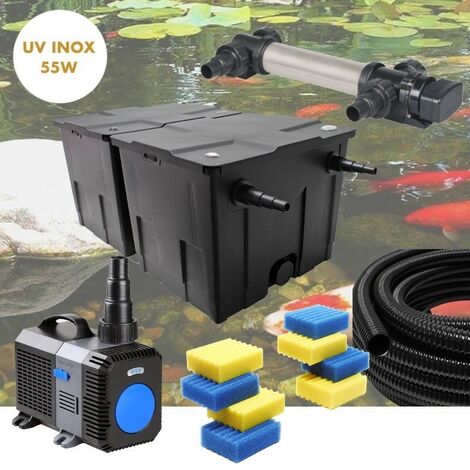 Kit De Filtration UV 55W INOX + 8 mousses de rechange Pour Bassin De Jardin De 30m3