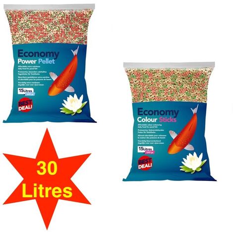 2 Sacs de Nourriture Mix En Stick et Granulés 15 L Pour Kois : Bassin Et D'Étangs