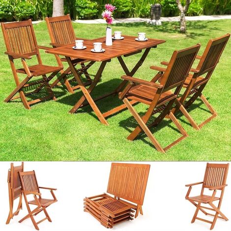 Salle à manger de jardin Bois 4 chaises et table de 120 cm (1/5)
