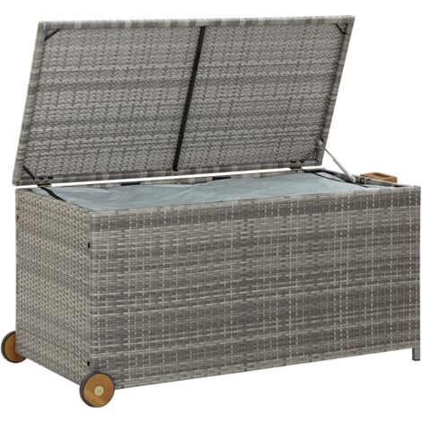 Coffre de jardin Gris + Roulettes 120 X 65 X 61 cm Polyrotin. Rangement facile et discret (1/5)