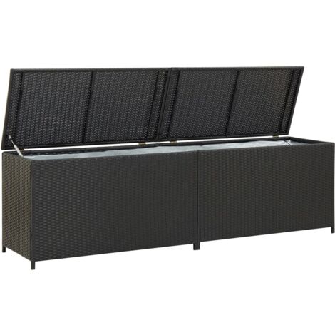 Le Poisson Qui Jardine – Coffre de jardin en résine tressée noire 200 x 50 x 60 cm – Cadre en acier – Résistant aux intempéries – Doublure en PE avec fermeture éclair