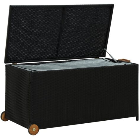 Coffre de jardin Noir + Roulettes 120 X 65 X 61 cm Polyrotin. Rangement facile et discret (1/5)