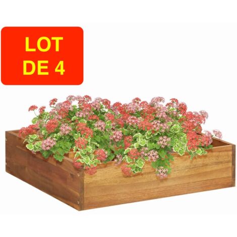 Lot de 4 Jardinières Bois d'Acacia 60 X 60 X 15 cm. Très tendance. Jardin, Patio, Balcon (1/5)
