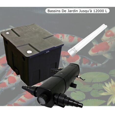 Filtre Bassin + Clarificateur UV Stérilisateur 24W + 1 ampoule de rechange Bassin De Jardin Jusqu'à 12000 Litres