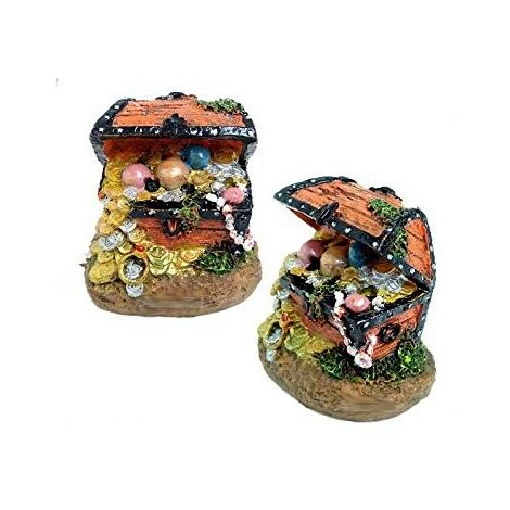 Lot de 2 Coffres Aux Trésors Et or pour Aquarium avec Tuyau et Diffuseur (1/5)
