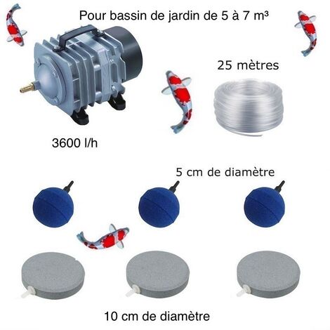 Set aération bassin 3600 l/h 3 Disques 10 cm + 3 boules de 5 à 7 m³ (1/5)