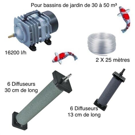 Set aération 6 diffuseurs 30 cm + 6 Diffuseurs 13 cm bassin de jardin de 30 à 50 m³ (1/5)