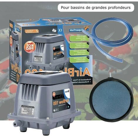 Kit Aérateur Pompe à Air Bassin Profond 3000 l/h + Diffuseur bulleur 20 cm et Tuyau