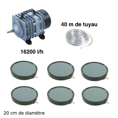 Set pompe à air bassin de jardin + 6 disques bulleurs 20 cm. Pour bassins de 30000 à 50000 litres (1/5)