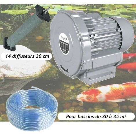 Kit Pompe à Air Vortex Turbine 30000 l/h + 14 diffuseurs 30 cm Pour Bassins De Jardin
