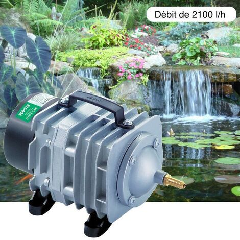 Le Poisson Qui Jardine – Compresseur aérateur – Pompe à air 2100 l/h pour bassins de 1000 à 3000 litres – 18W – Niveau sonore 50 dB – 6 sorties d'air