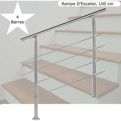 Rampe D'Escalier Sur Pied, 100 cm, En Acier Inoxydable, 4 barres (1/5)