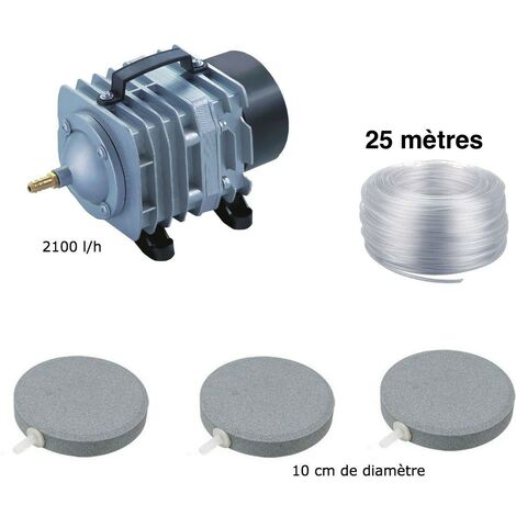 Set aérateur bassin de jardin 3 Disques 10 cm de 0 à 5000 l. Pompe à air bassin + bulleurs de qualité