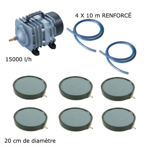 Set aérateur bassin de jardin 6 disques bulleurs 20 cm Pompe à air bassin de 25 à 30 m³ (1/5)