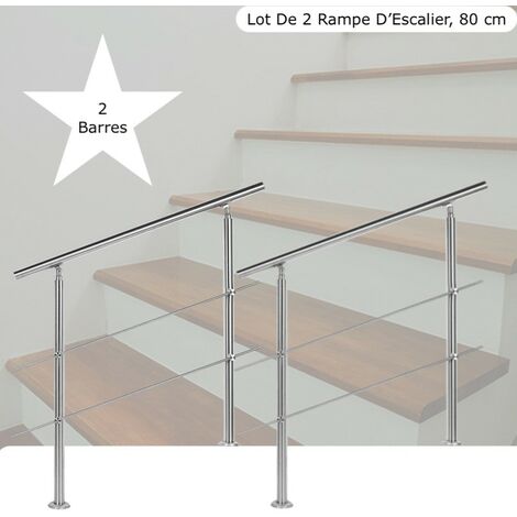 Lot 2 Rampes D'Escalier Sur Pied, 80 cm, En Acier Inoxydable, 2 Barres (1/5)