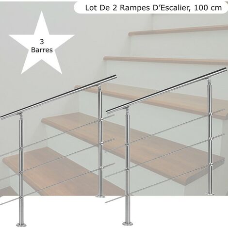 Lot 2 Rampes D'Escalier Sur Pied, 100 cm, Acier Inoxydable, 3 barres (1/5)