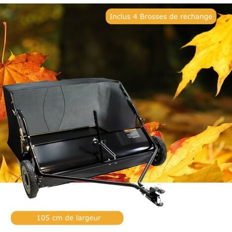 Le Poisson Qui Jardine – Balayeuse à feuilles tractée 105 cm – Lot de 4 brosses de rechange – Capacité 350 litres – Compatible tracteur tondeuse (1/5)