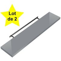 Lot de 2 Étagères murales flottantes 70 cm en MDF gris brillant. Tablette à fixer au mur