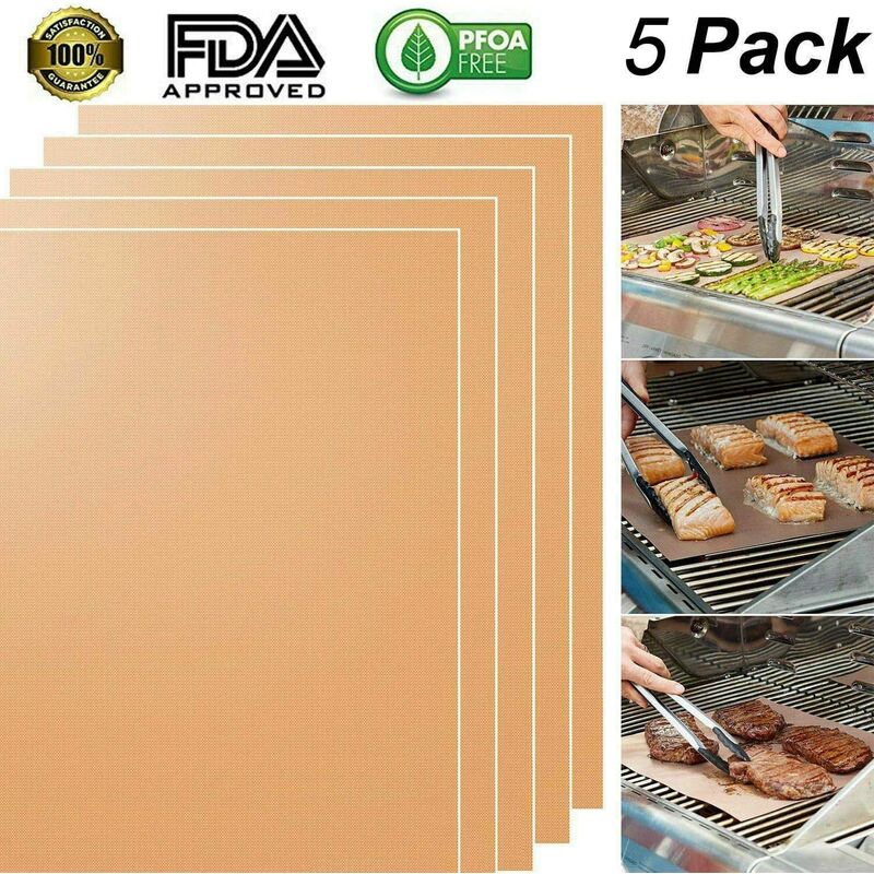 Elektrogrill mit 12Grillzange & Silikonbürste,Wiederverwendbares und Leicht zu Reinigendes Grill Zubehör MINJIE Grillmatte Set mit 5 Antihaft Grillmatten für Holzkohle,Gasgrill