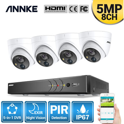 DVR con 5 MP cámaras de Exterior con Kit de vigilancia con EXIR LED IR Night Vision E-Mail Acceso Remoto 2 TB HDD Annke 8CH CCTV videovigilancia PoE HD 4K H.265