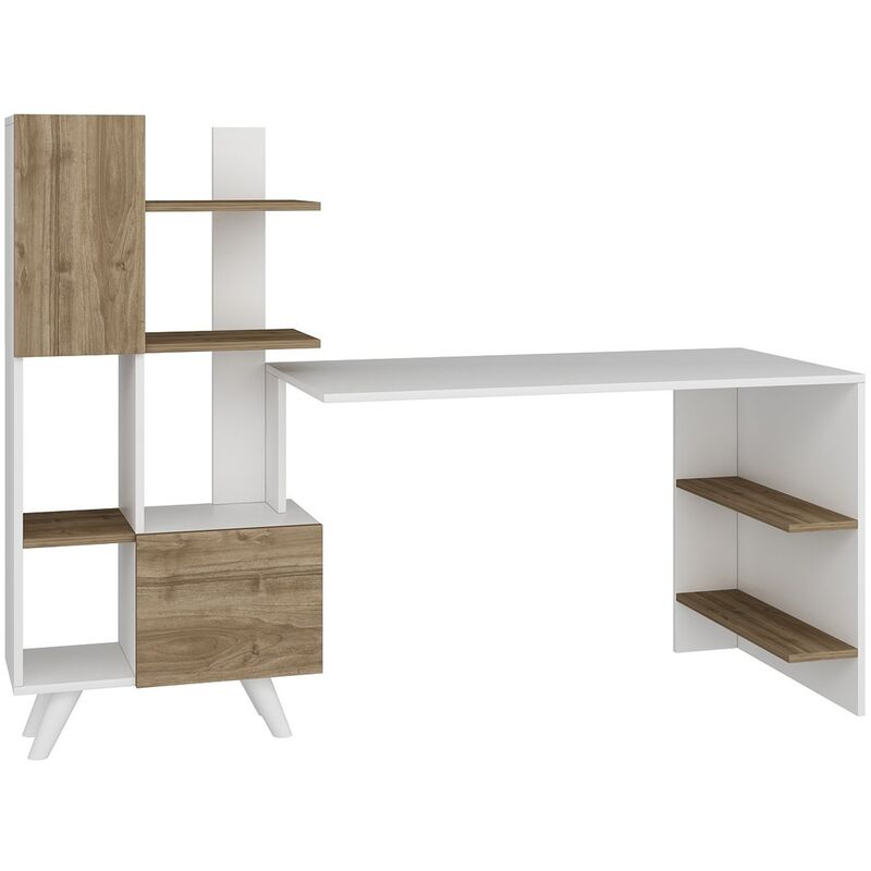 Bureau avec étagères Meråker panneau de particules 120 x 40 x 124 cm effet  noyer [en.casa]