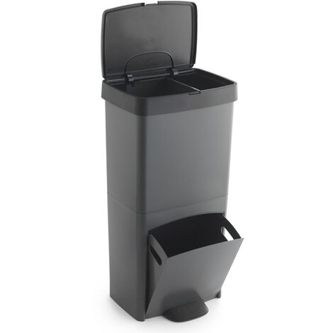 IEEILULU Poubelle Recyclage 140L – 2 Compartiments + Sacs Amovibles, Idéale Pour Bouteilles, Canettes, Papier & Verre (Gris)