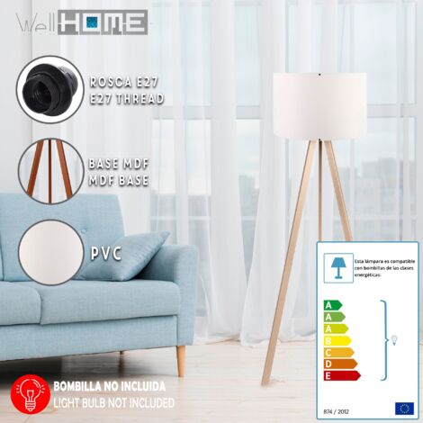 WELLHOME Lampadaire 115 cm. blanc/chêne, type E 27 - "TANGANICA"