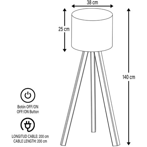 WELLHOME Lampadaire 115 cm. blanc/chêne, type E 27 - "TANGANICA"