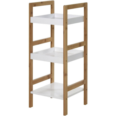 Etagère de salle de bain Well Home avec 3 étagères en MDF et pieds en bambou H.72cm