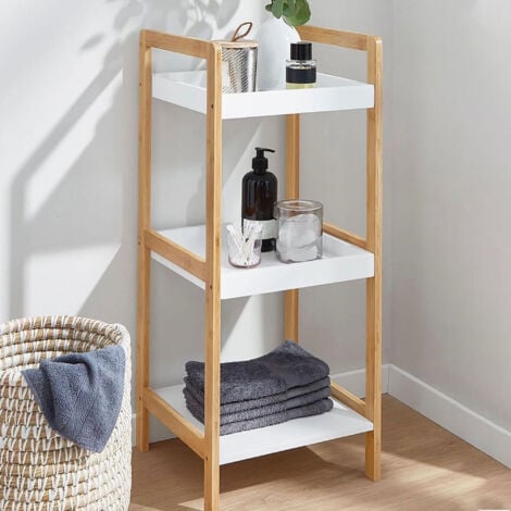 Etagère de salle de bain Well Home avec 3 étagères en MDF et pieds en bambou H.72cm