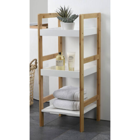 Etagère de salle de bain Well Home avec 3 étagères en MDF et pieds en bambou H.72cm