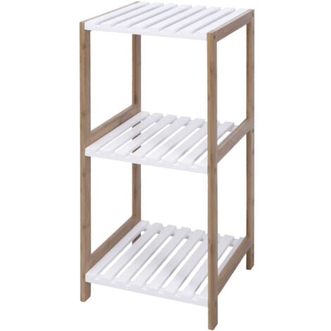 Etagère de salle de bain Well Home avec 3 étagères en MDF et pieds en bambou H.79cm