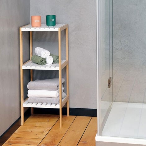 Etagère de salle de bain Well Home avec 3 étagères en MDF et pieds en bambou H.79cm