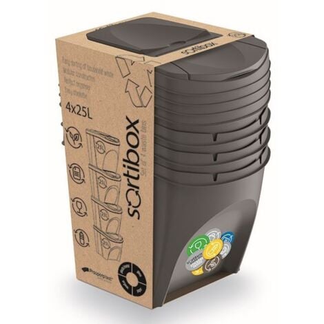 Lot de 4 poubelles de recyclage en plastique 100L Prosperplast Sortibox Sortibox en couleur grise
