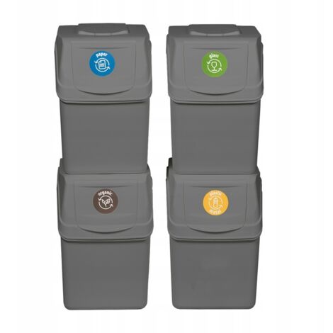 4 Cubes De Recyclage Prosperplast Sortibox 100L - Gris - Empilables - Pour Tri Sélectif