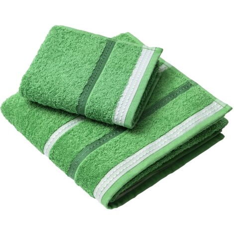 UNITED COLORS OF BENETTON. Lot de 3 Serviettes 70 x 140 cm Coton Biologique 450 g/m² Bleu, Rose et Vert