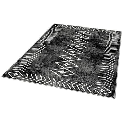 WellHome Tapis salon en polyester Aztèque Noir - 60x100cm