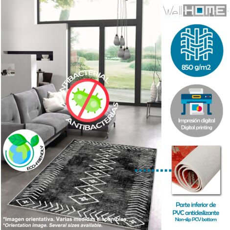 WellHome Tapis salon en polyester Aztèque Noir - 60x100cm